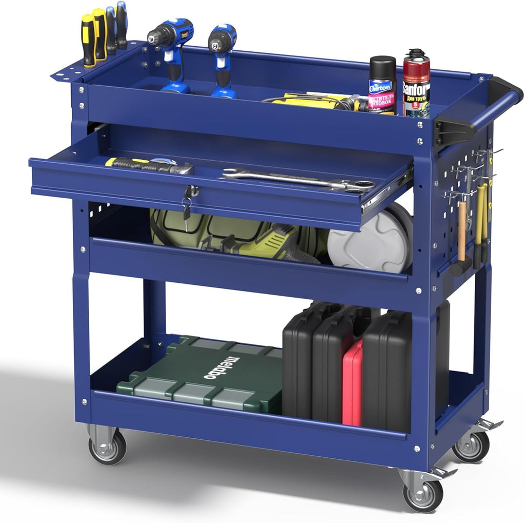 3 Tray Rolling Tool Cart with Drawers, 400 LBS Capacity Mechanic Tool Cart on Wheels, Heavy Duty Utility Cart with