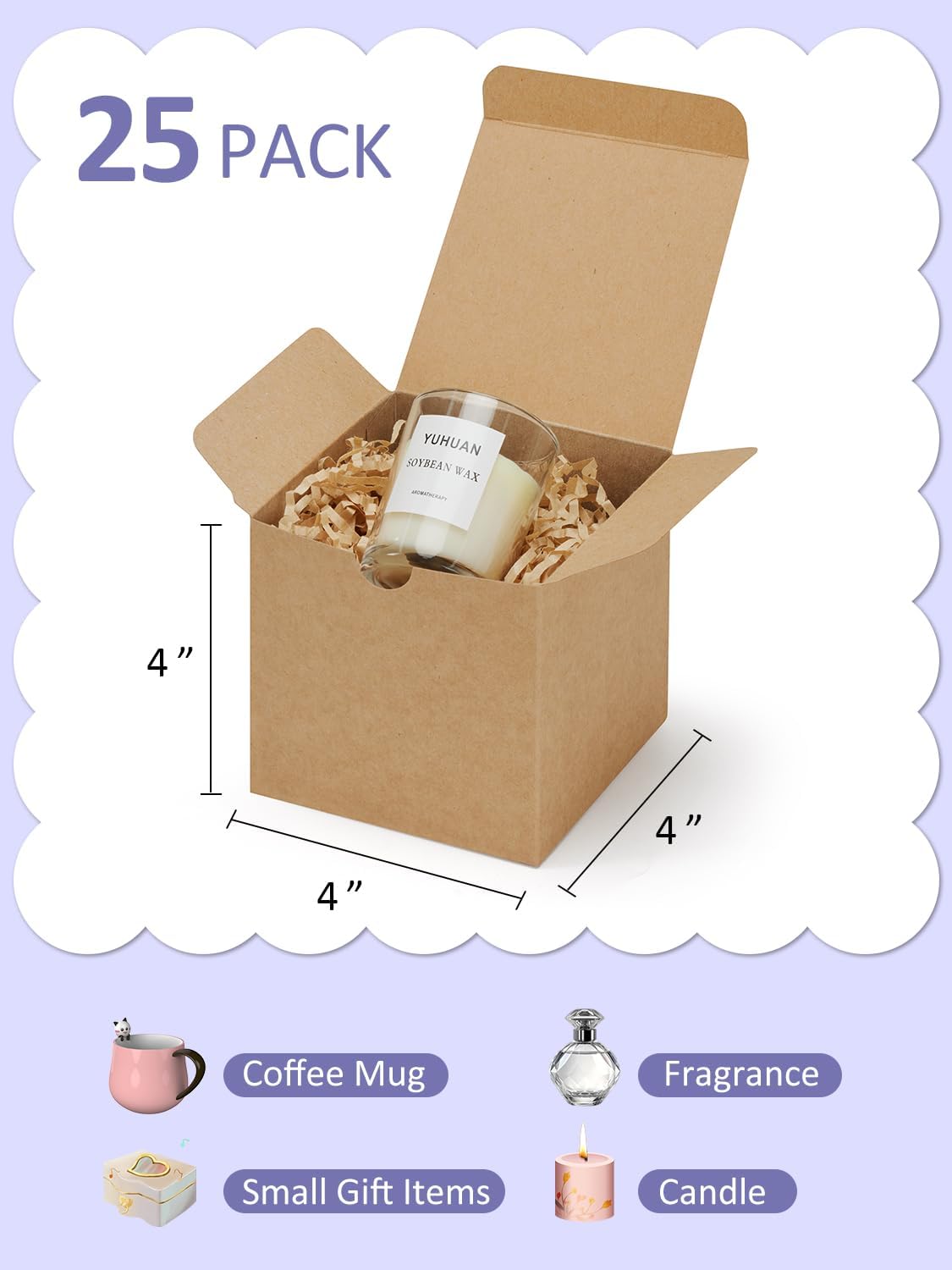 Gift Boxes 4x4x4 25 Pack Brown Kraft Paper Box with Lids