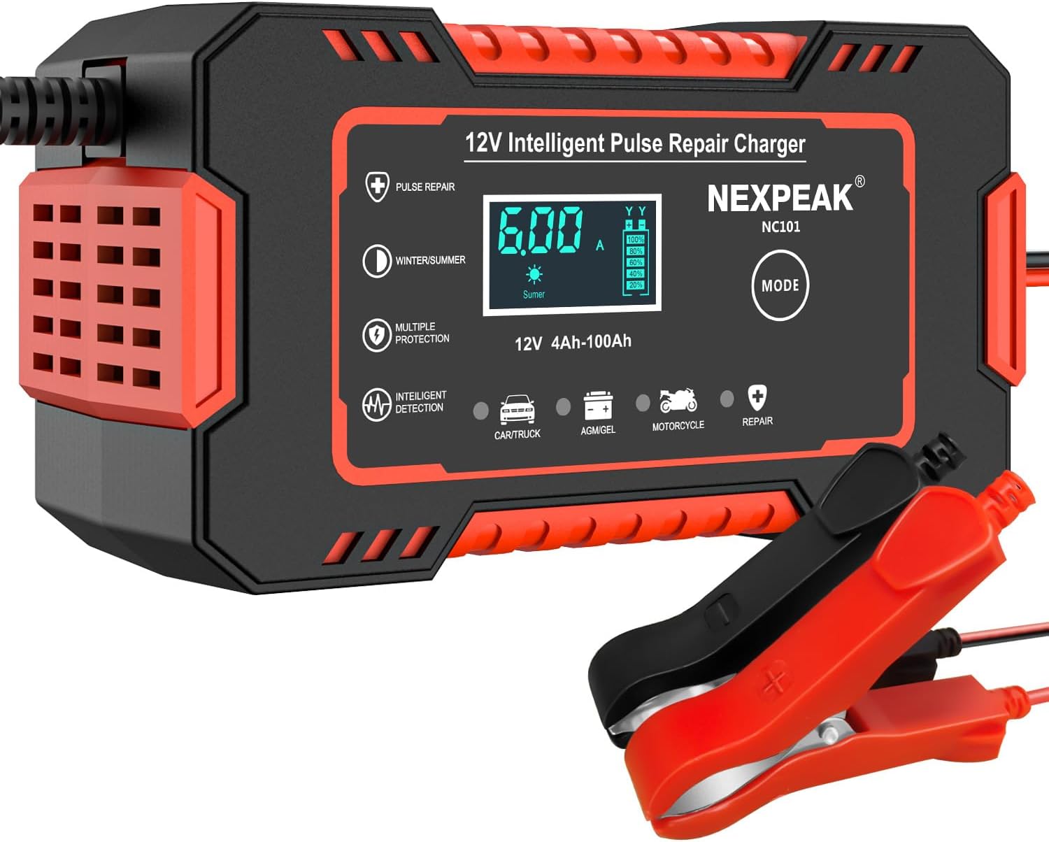 Car Battery Charger, 12V 6A Smart Battery Trickle Charger Automotive Battery Maintainer Desulfator with Temperature