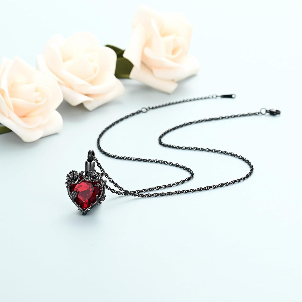Cremation Jewelry Rose Flower Heart Urn Necklaces for Ashes for Women Memorial Human Ashes Pendant
