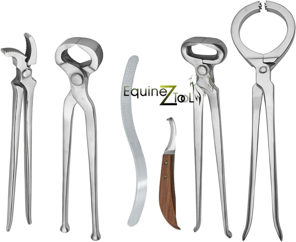 6PC Complete Horse Farrier Tool Kit – Professional Hoof Care Set with Hoof Rasp,Hoof Bot Knife, Horseshoe