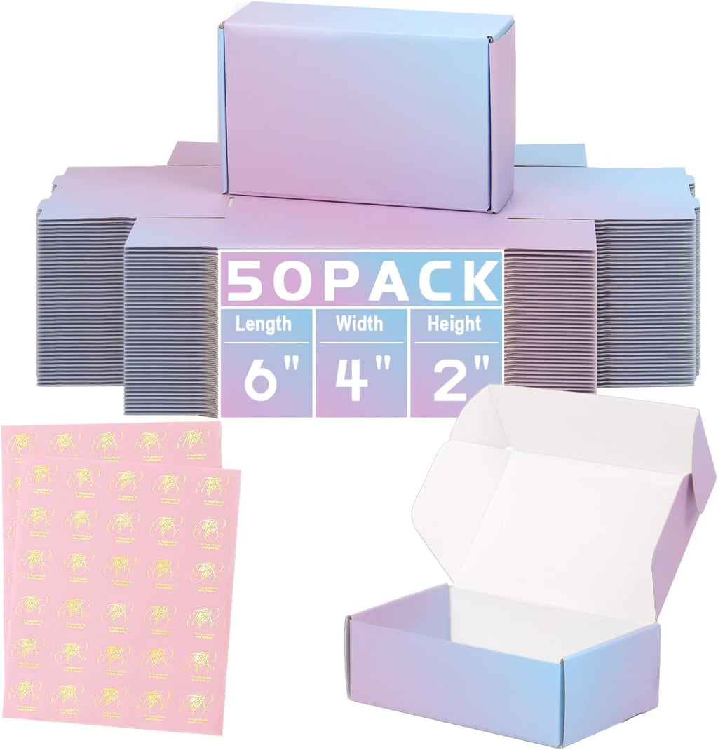 6x4x2 in Small Shipping Boxes for Packaging Small Business, 50 Pack Mailing Boxes Corrugated Cardboard Mailer Gift