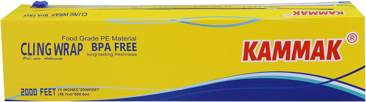 Plastic Wrap Food Cling Wrap with Slide Cutter 15 inch Restaurant Cling Film 2000 Ft Bulk Roll Refillable Food