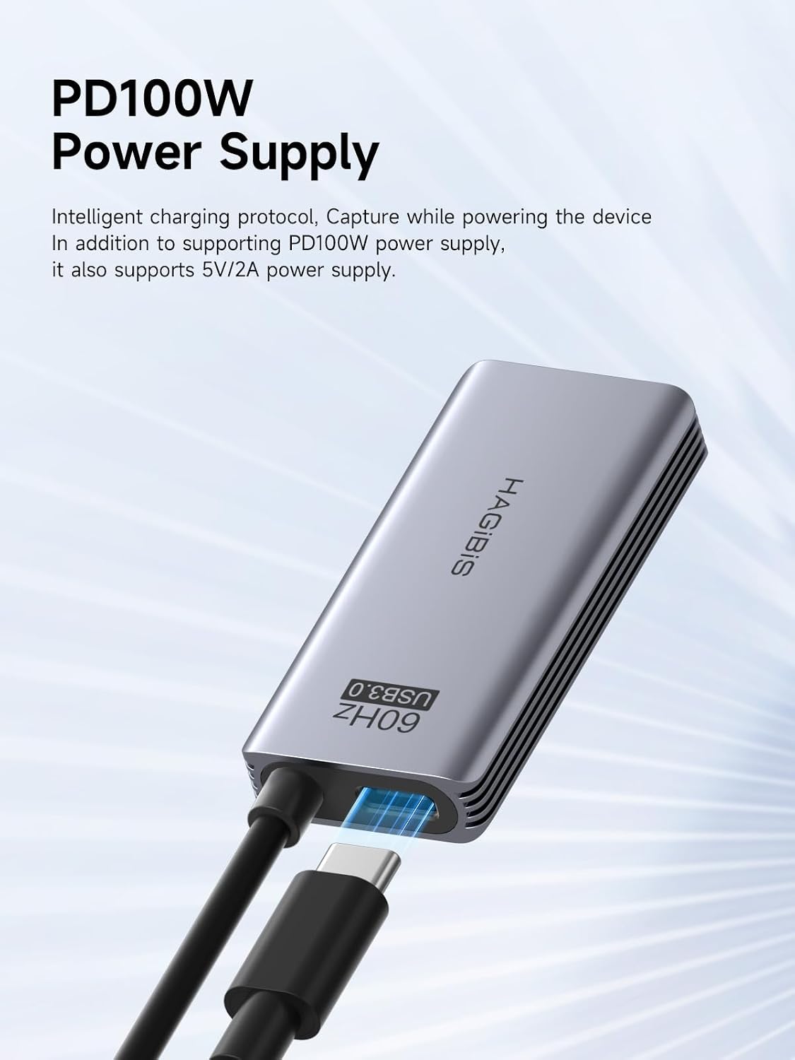 USB3.0 Video Capture Card with 100W PD HDMI to USB/USB C 1080P HD 60fps Live and Record Video Audio Game MS2130 for