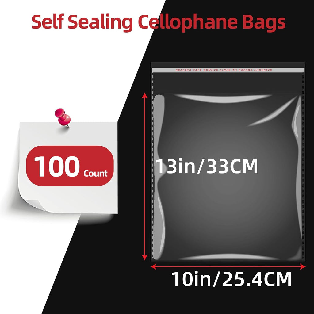 100 Count 10x13 Thick Self Sealing Cellophane Bags