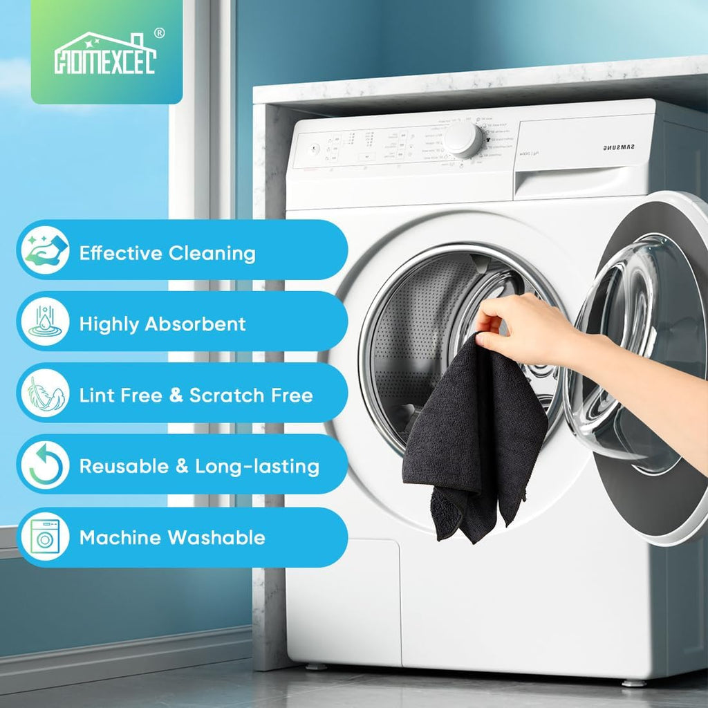 Black Microfiber Cleaning Cloth, 12 Pack Premium Microfiber Towels for Cars, Lint Free, Scratch-Free, Highly