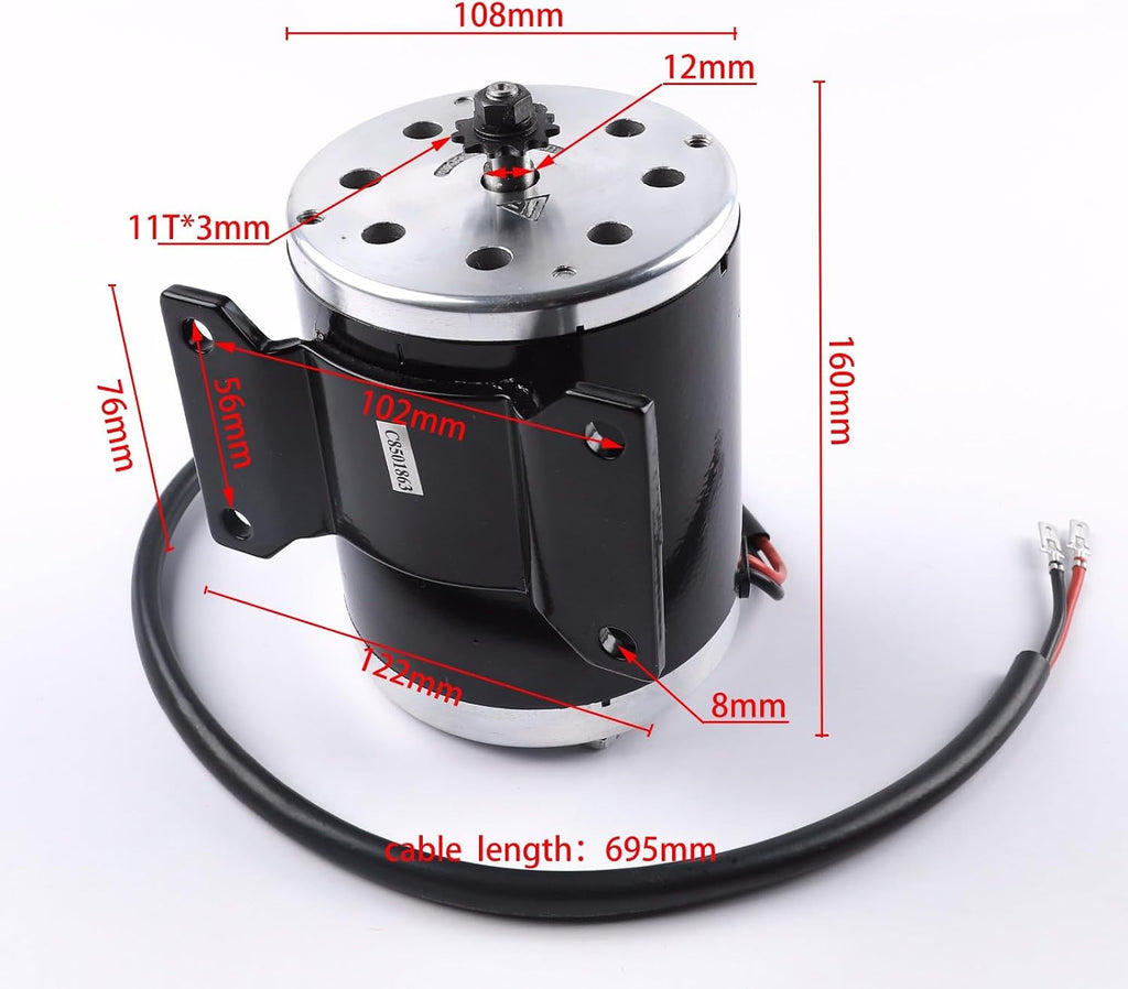 MY1020 24V 500W Brushed Electric Motor for Scooters, Mini Bikes, Quads, Go-Karts, and E-Bikes