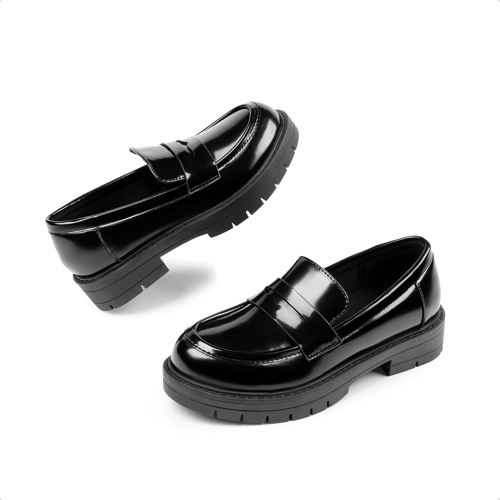 Girl's Penny Loafers School Shoes | Chunky Platform Round Toe Comfortable Latex Insole Slip on Uniform Dress Kids
