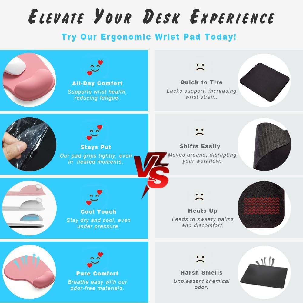 Office Mousepad with Gel Wrist Support - Ergonomic Gaming Desktop Mouse Pad Wrist Rest - Design Gamepad Mat Rubber