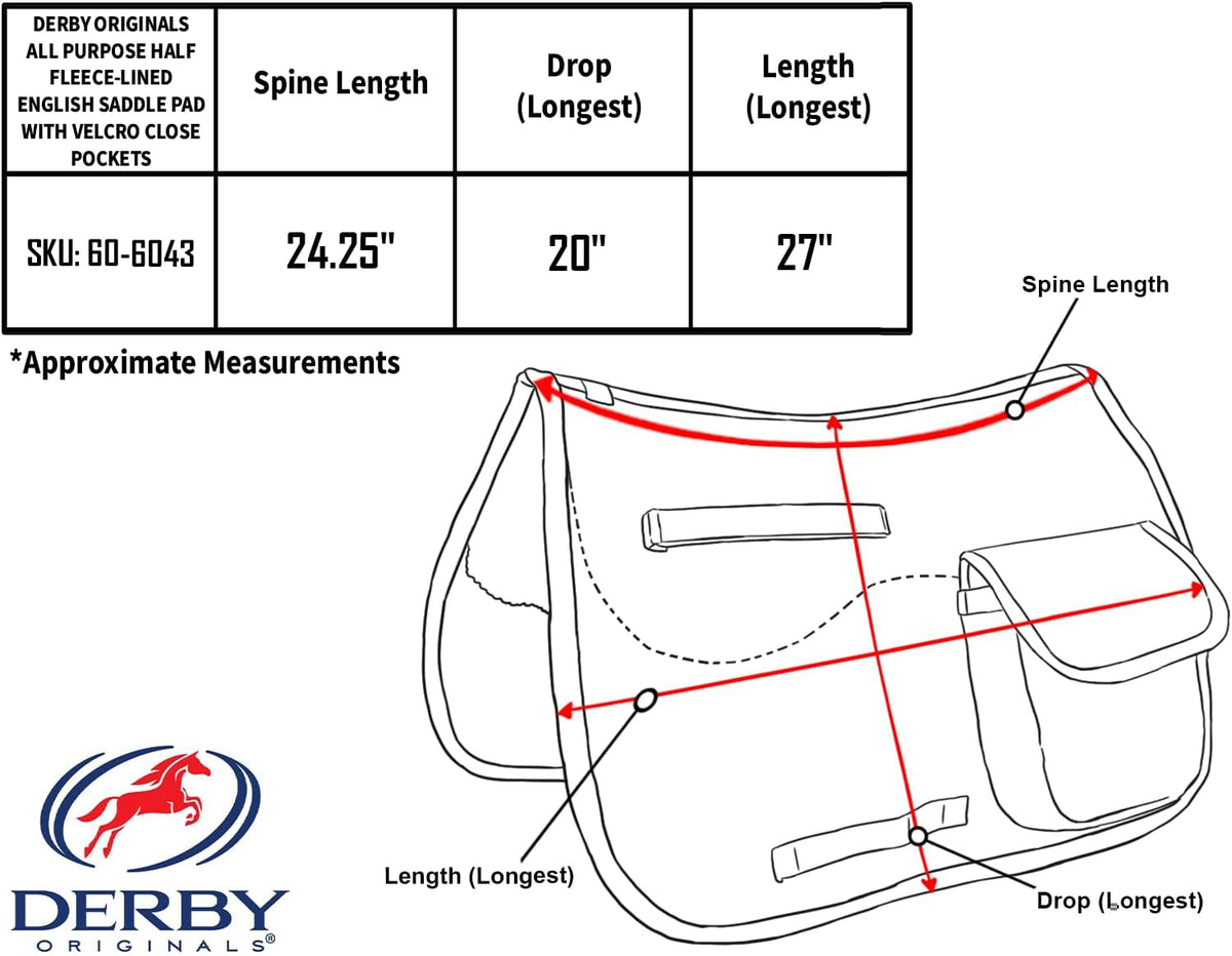 Premium English Saddle Pad with Storage Pockets, Half Fleece Lined for Comfort, Shock Absorbing Wither Relief Design