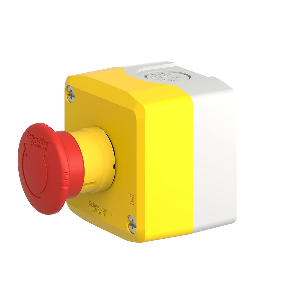 Schneider Electric Yellow Station - 1 red Mushroom Head pushbutton Ø40 Turn to Release 1NO+1NC