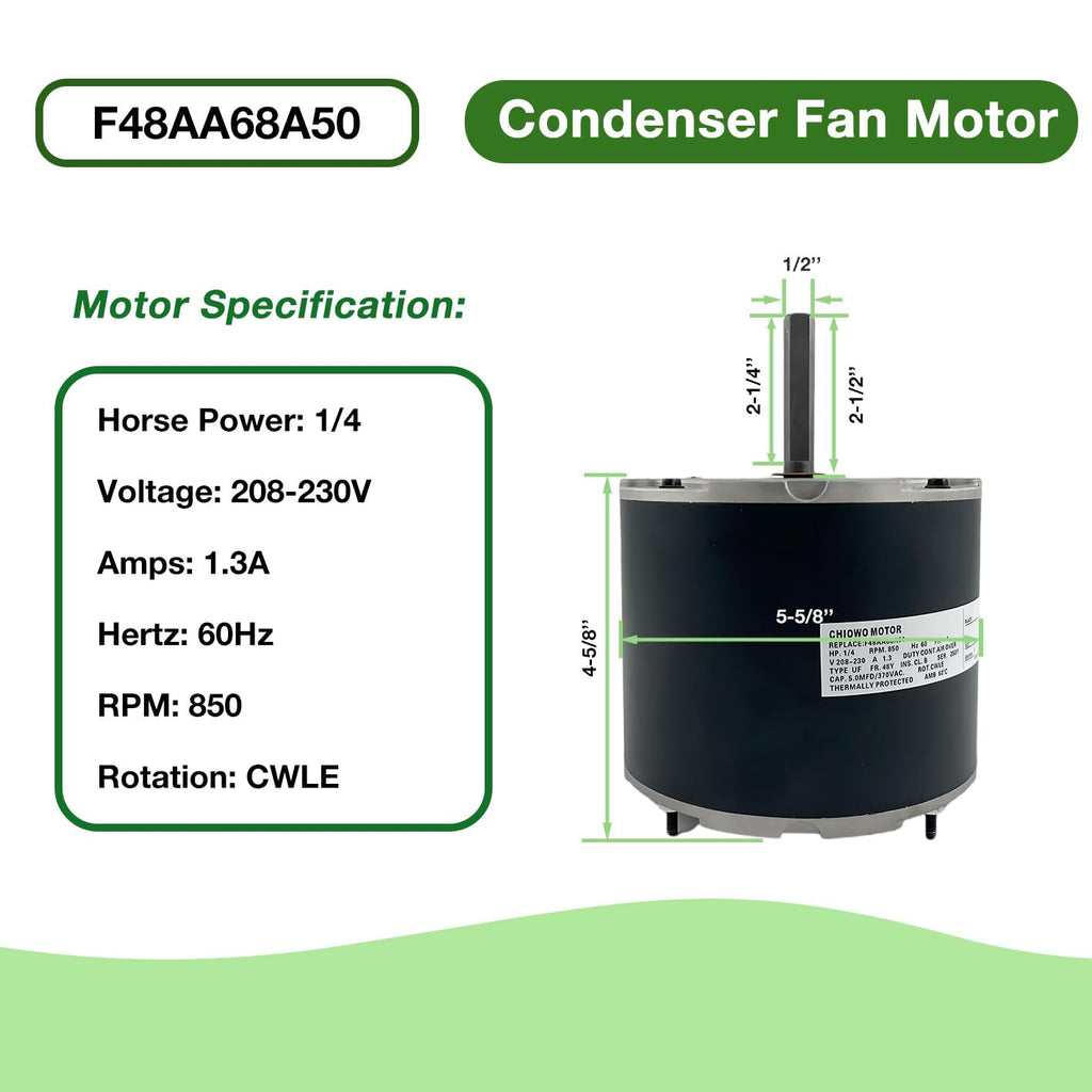 F48AA68A50 Condenser Fan Motor 1/4 HP 208-230 Volt 850 RPM