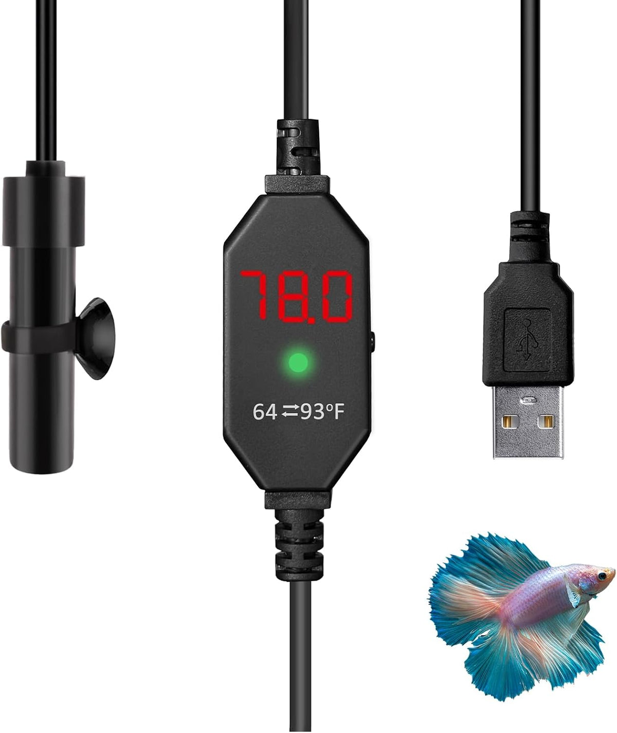 Shatter-Resistant Aquarium Heater, USB 10W Adjustable Mini Fish Tank Heater with External Temperature Controller