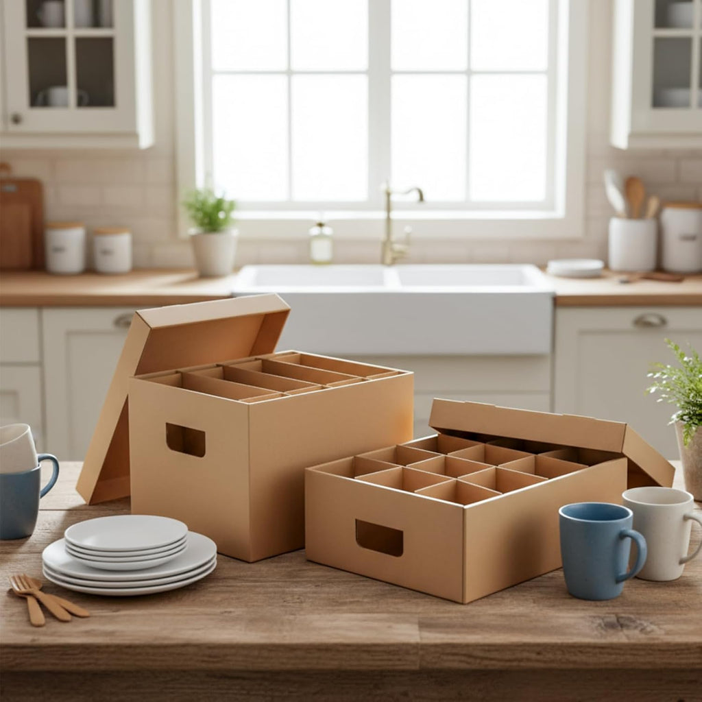 4 Pack Dish Mug Moving Boxes with Divider Kits