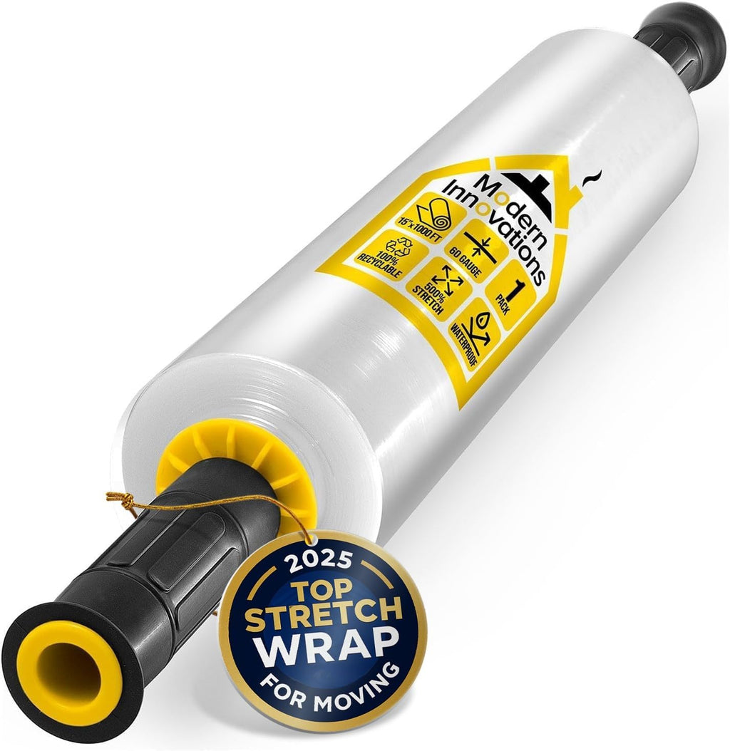 15 Inch Clear Stretch Wrap Roll with Handles (1 Roll-1000 Feet) Heavy Duty Shrink Wrap for Moving, Packing Supplies