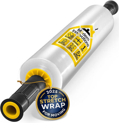 15 Inch Clear Stretch Wrap Roll with Handles (1 Roll-1000 Feet) Heavy Duty Shrink Wrap for Moving, Packing Supplies