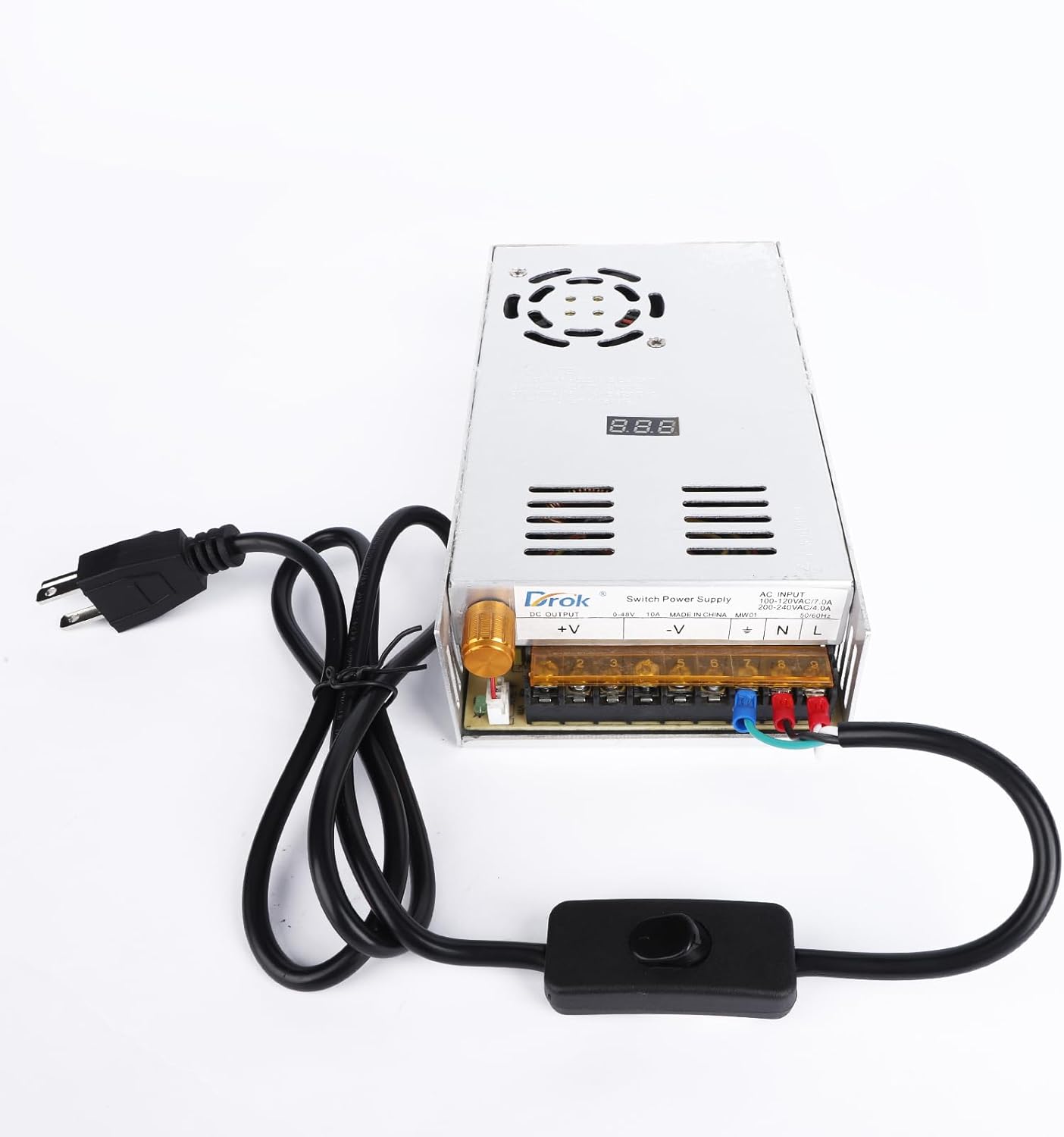 4FT Power Cable 3 Prong Grounding Plug, AC Power Cord Extension Cord with Switch On/Off and Fork Terminal Connectors