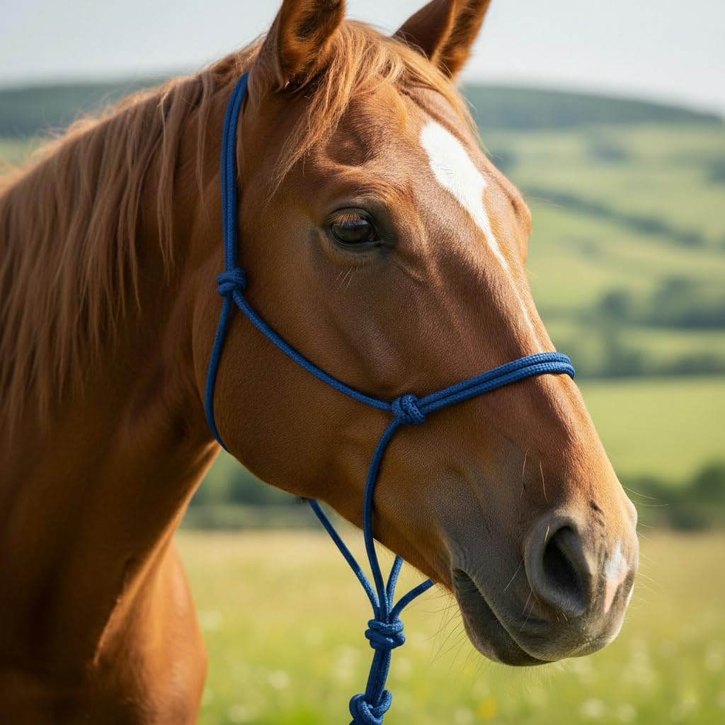 Rope Horse Halter, Braided Training Halter with Hand-Knotted Design, Multiple Sizes for Yearling, Small, Mule &