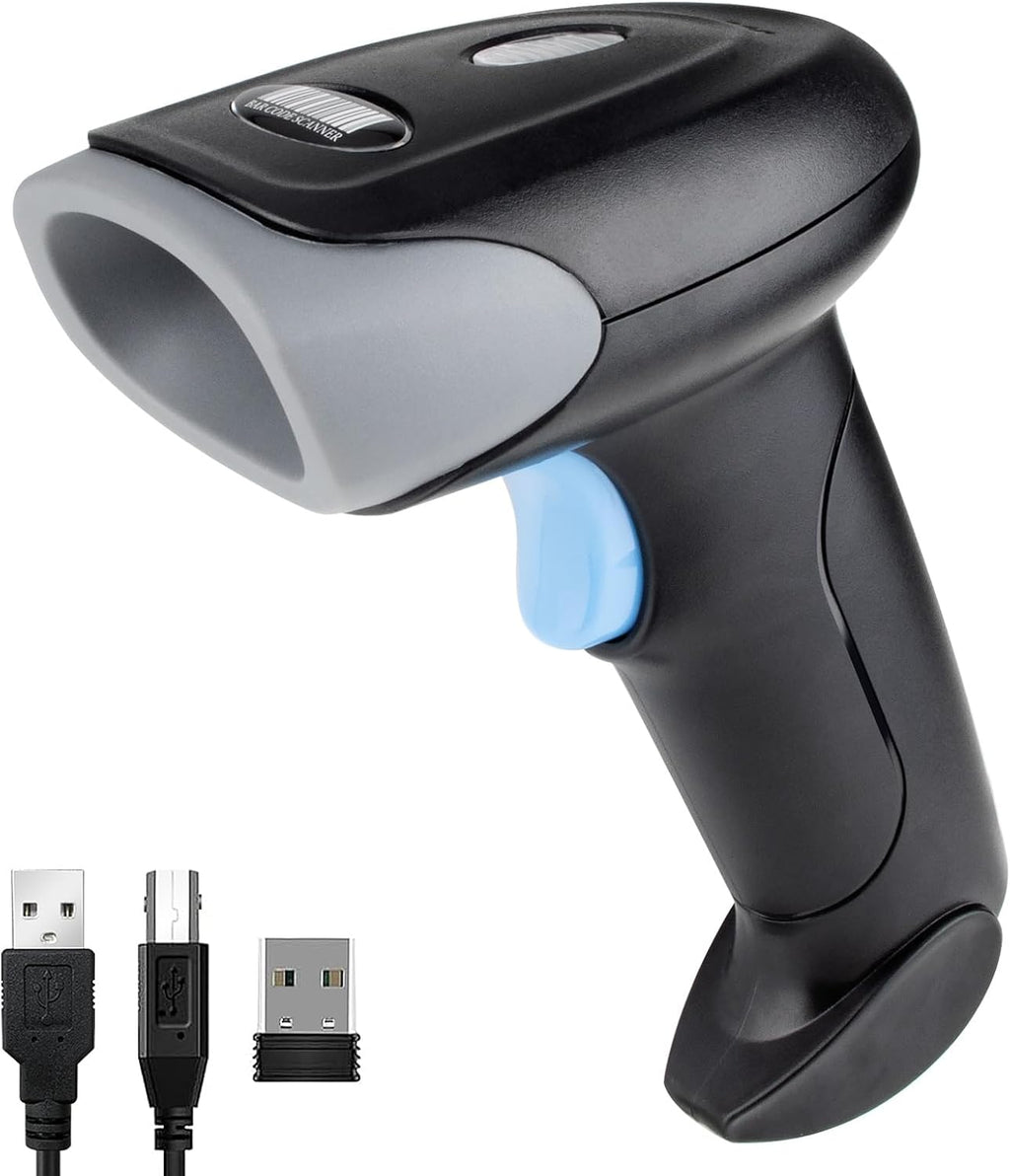 Wireless Barcode Scanner 1D QR Scanner Wireless Handheld Laser Bar Code Reader 3-in-1 with Bluetooth & 2.4G Wireless