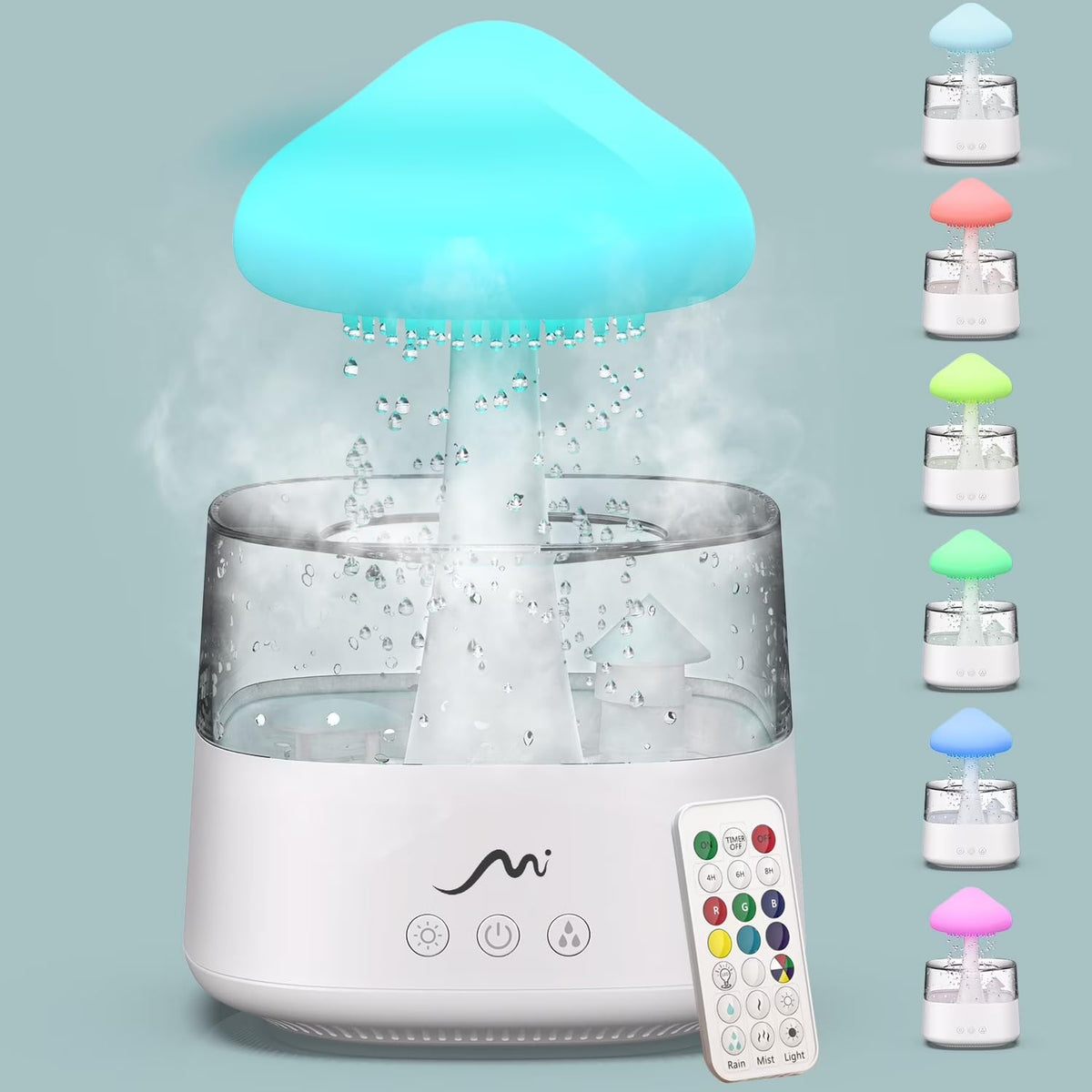 Rain Cloud Humidifier for Bedroom with Remote Control, Built-in Sound Speaker, Aromatherapy Water Drip Diffuser, LED