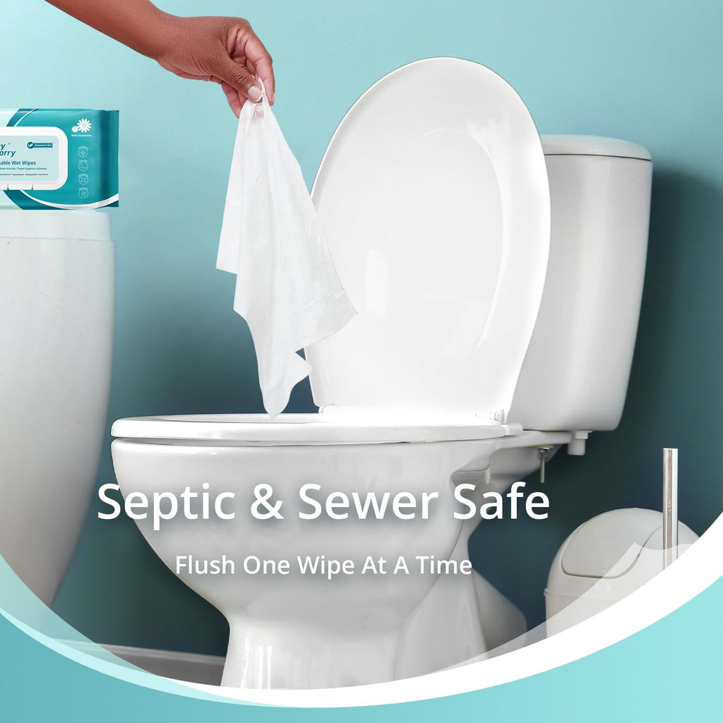 Flushable Wipes for Adults, Unscented, 8" x 10", 144 Count