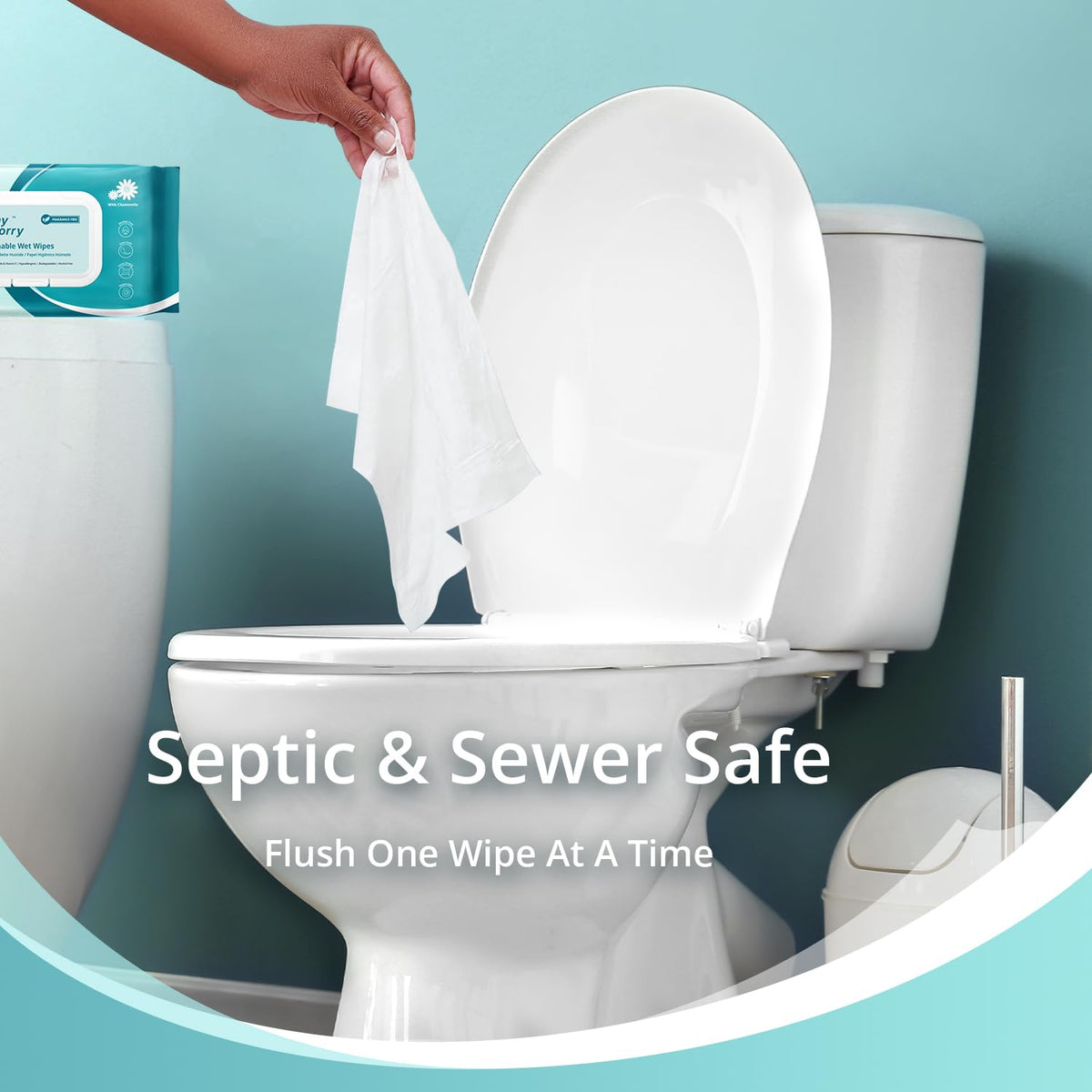 Flushable Wipes for Adults, Unscented, 8" x 10", 144 Count