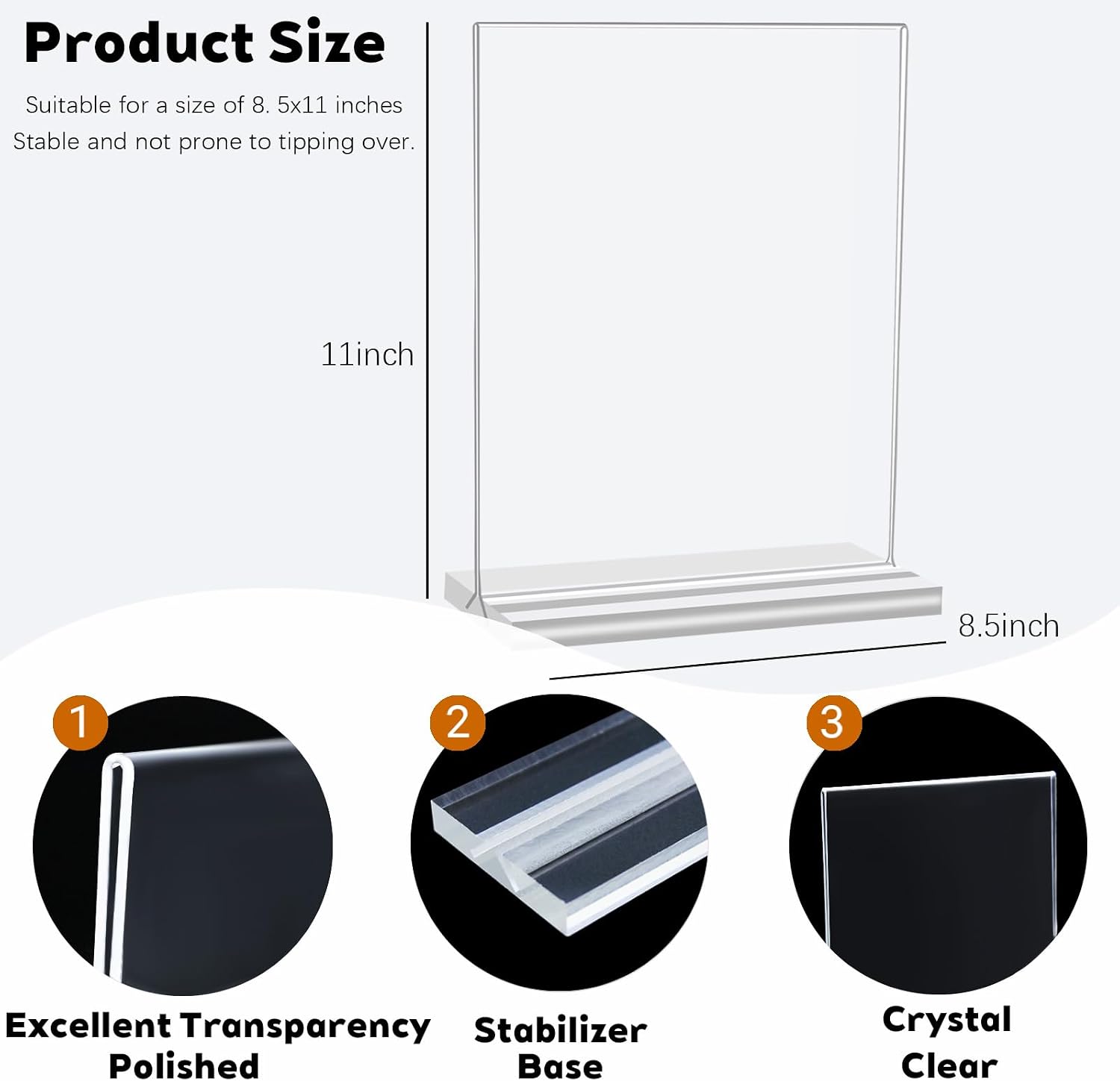 3 Pack Acrylic Sign Holder 8.5x11 Inches, Double Sided Clear Display Stand Table Top Paper Holder, Vertical Menu