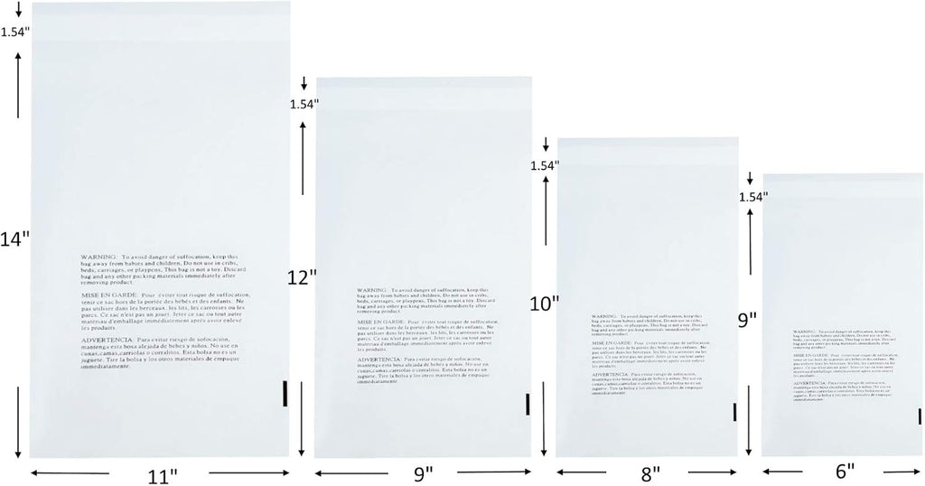 400 CT 4-Size FBA Poly Bags, Suffocation Warning, Permanent Adhesive