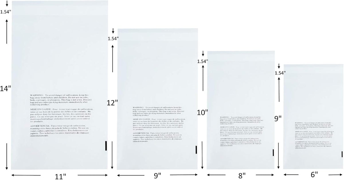 400 CT 4-Size FBA Poly Bags, Suffocation Warning, Permanent Adhesive