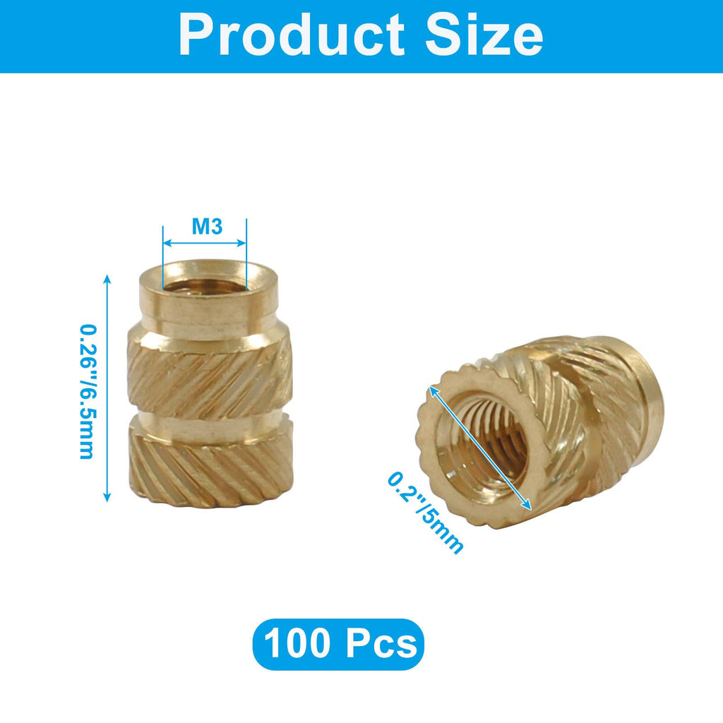 ZOCCVI Brass Threaded Inserts, M3x6.5x5mm, 100 Pcs