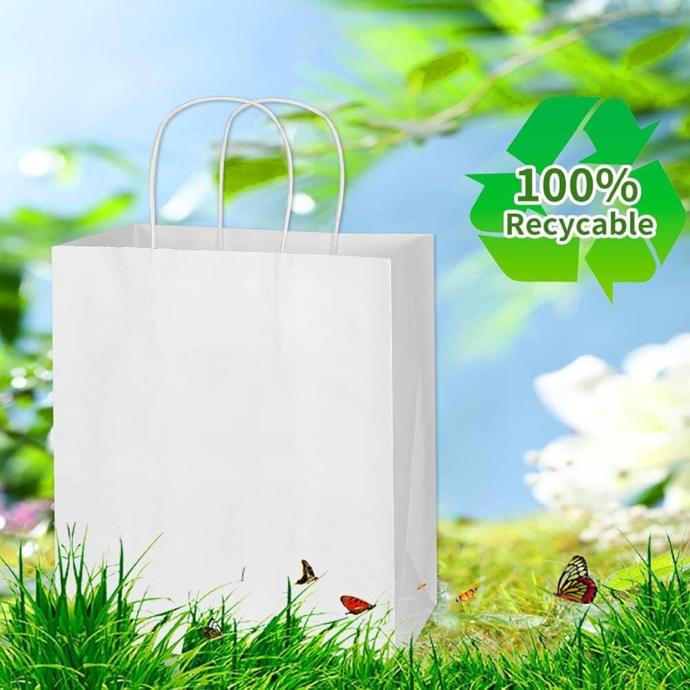 50Pcs White Gift Bags with Handles - 11x5.9x11 Inch