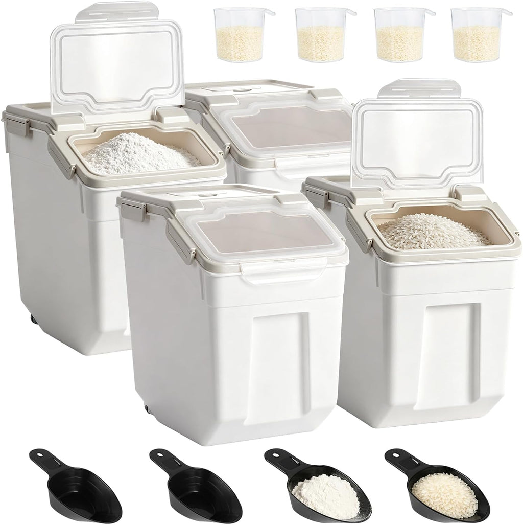 Airtight Flour Storage Container, 50lb 4Pack Gray