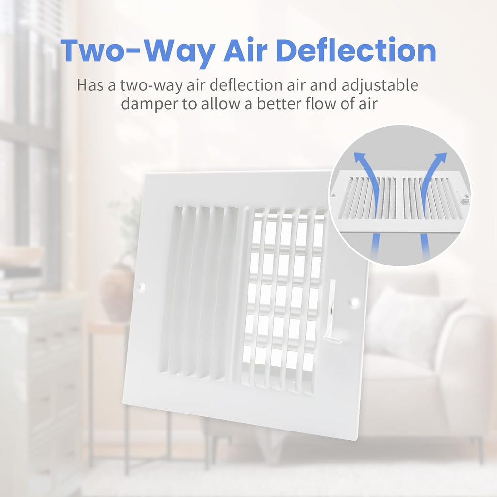 6 x 6 Inch [Duct Opening] Air Vent Covers for Wall or Ceiling - High Airflow 2 Way Steel Ventilation - Adjustable