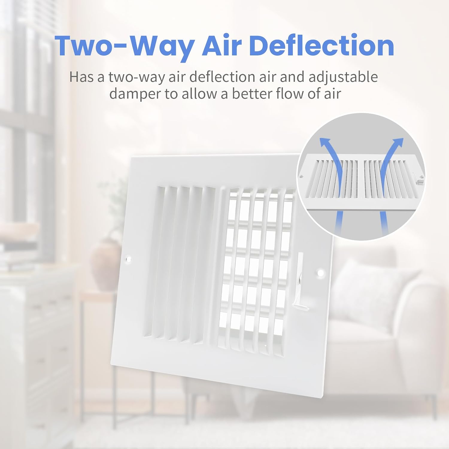 6 x 6 Inch [Duct Opening] Air Vent Covers for Wall or Ceiling - High Airflow 2 Way Steel Ventilation - Adjustable