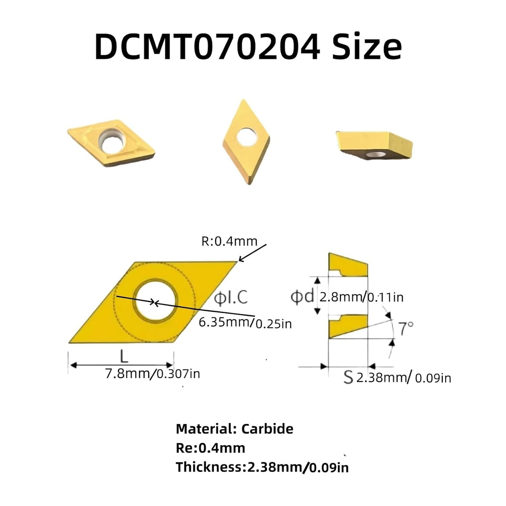 10PCS DCMT070204 Carbide Turning Inserts,DCMT21.51 Insert CNC Lathe Carbide Cutters Inserts, for Lathe Turning Tool Holder Replacement Insert