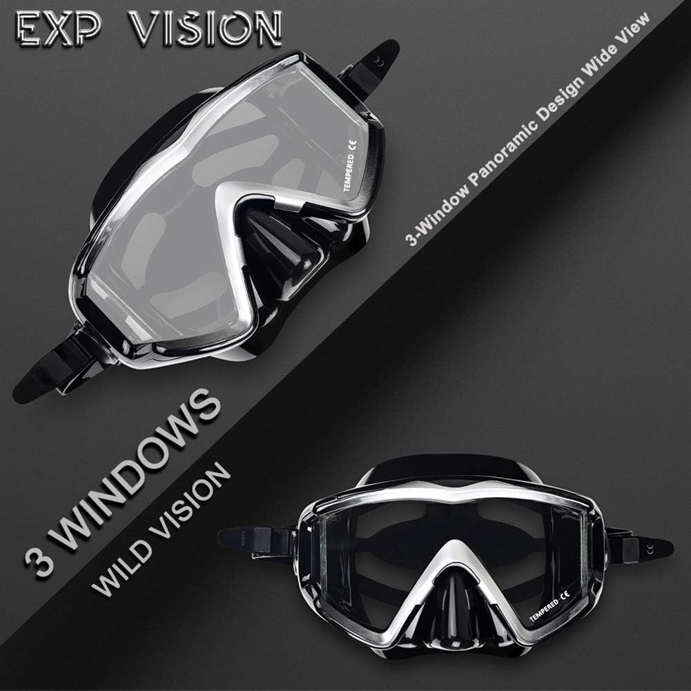 Adult Pano 3 Scuba Diving Mask, Tempered Glass Snorkel Mask Anti-Fog Swim Mask No Leakage Swim Goggles with Nose