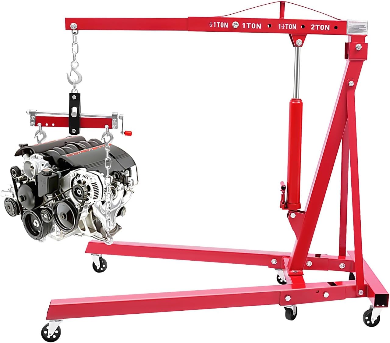 Hydraulic Crane 2 Ton Folding with Wheels, Engine Hoist & Load Leveler, Cherry Picker Lift Tool, 4400 LBS Capacity