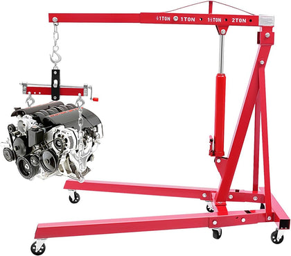 2 Ton Engine Hoist, Folding Cherry Picker Engine Hoist with Lever and 6 Casters 4 Adjustable Positions Hydraulic