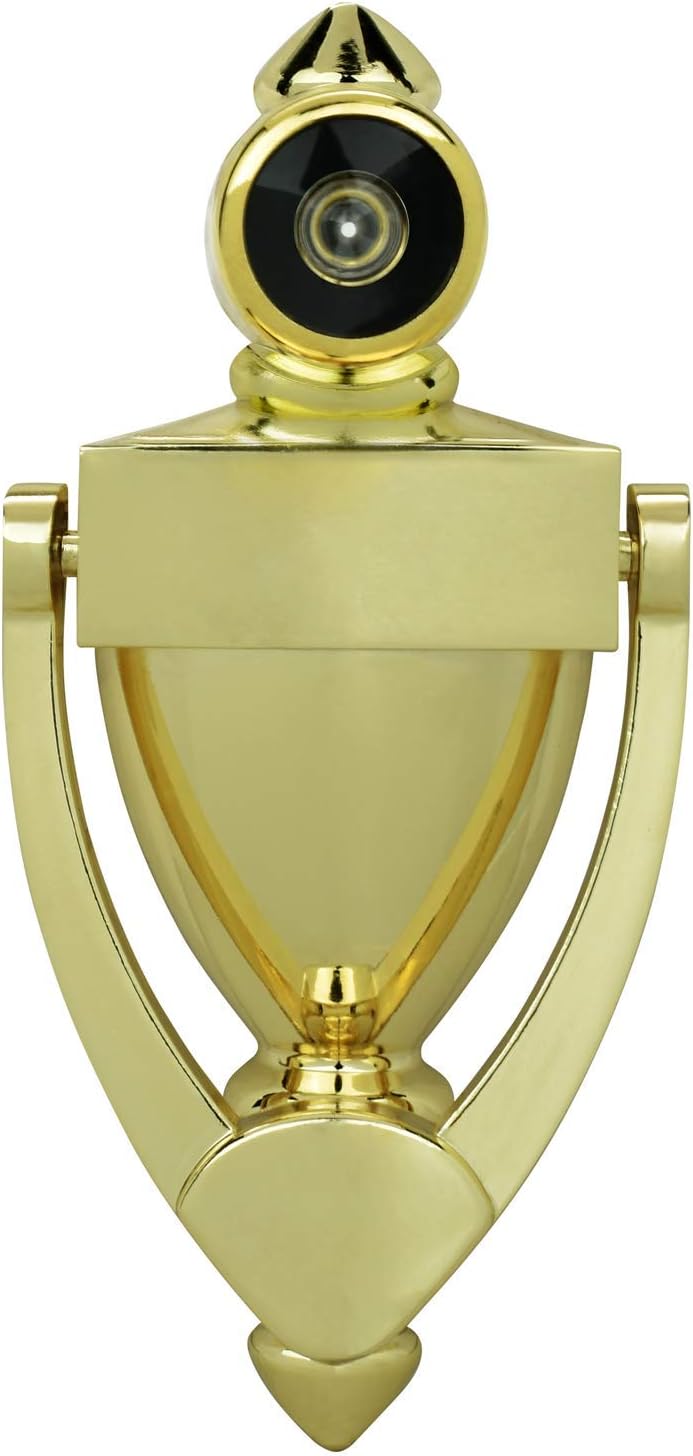 "Nuk3y Door Knocker & Viewer, 9/16 in. Bore, 220-Degree View Angle (5-1/2"" Height, Polished Brass)"