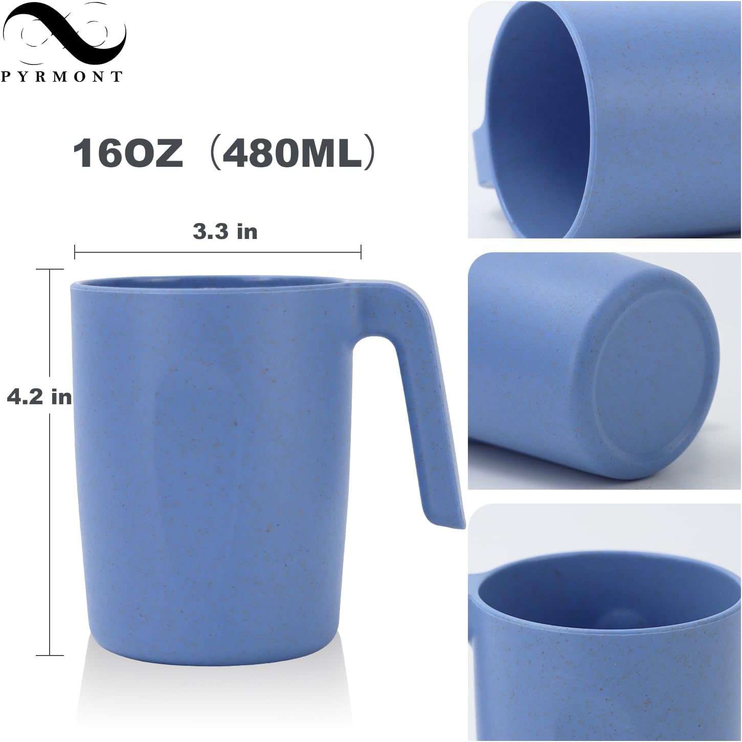 Wheat Straw Cups 16 Oz Alternative Plastic Cups With Handle Dishwasher & Microwave Safe Mug Set of 6 Unbreakable Cups