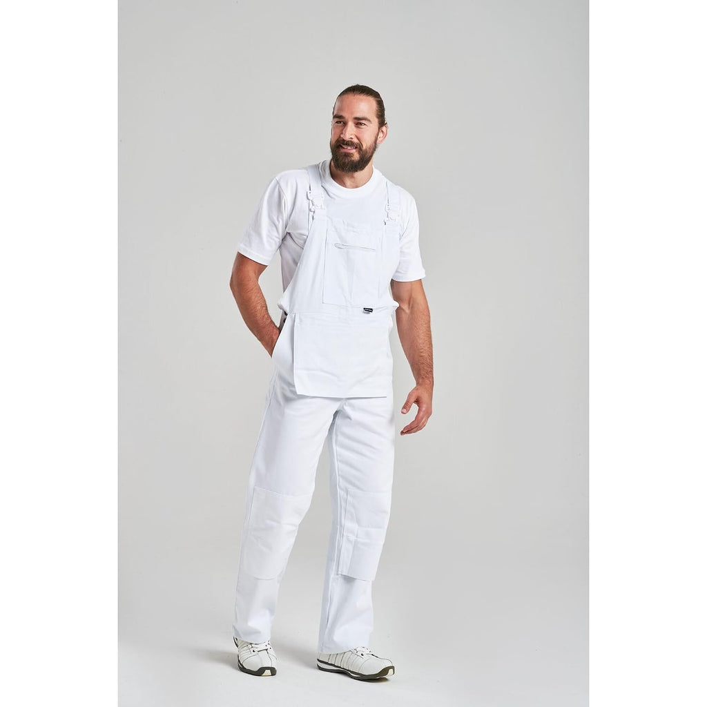 S810 Bolton White Cotton Painters Bib Overalls with Knee Pad Pockets, X Large | White, X Large, Regular Fit