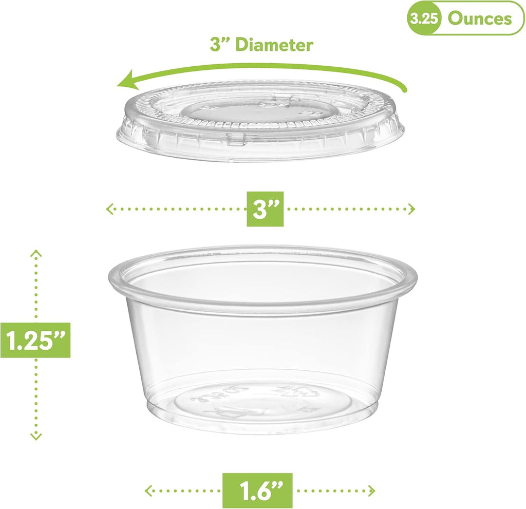 Clear Diposable Plastic Portion Cups With Lids, Small 3.25 oz - 100 Sets