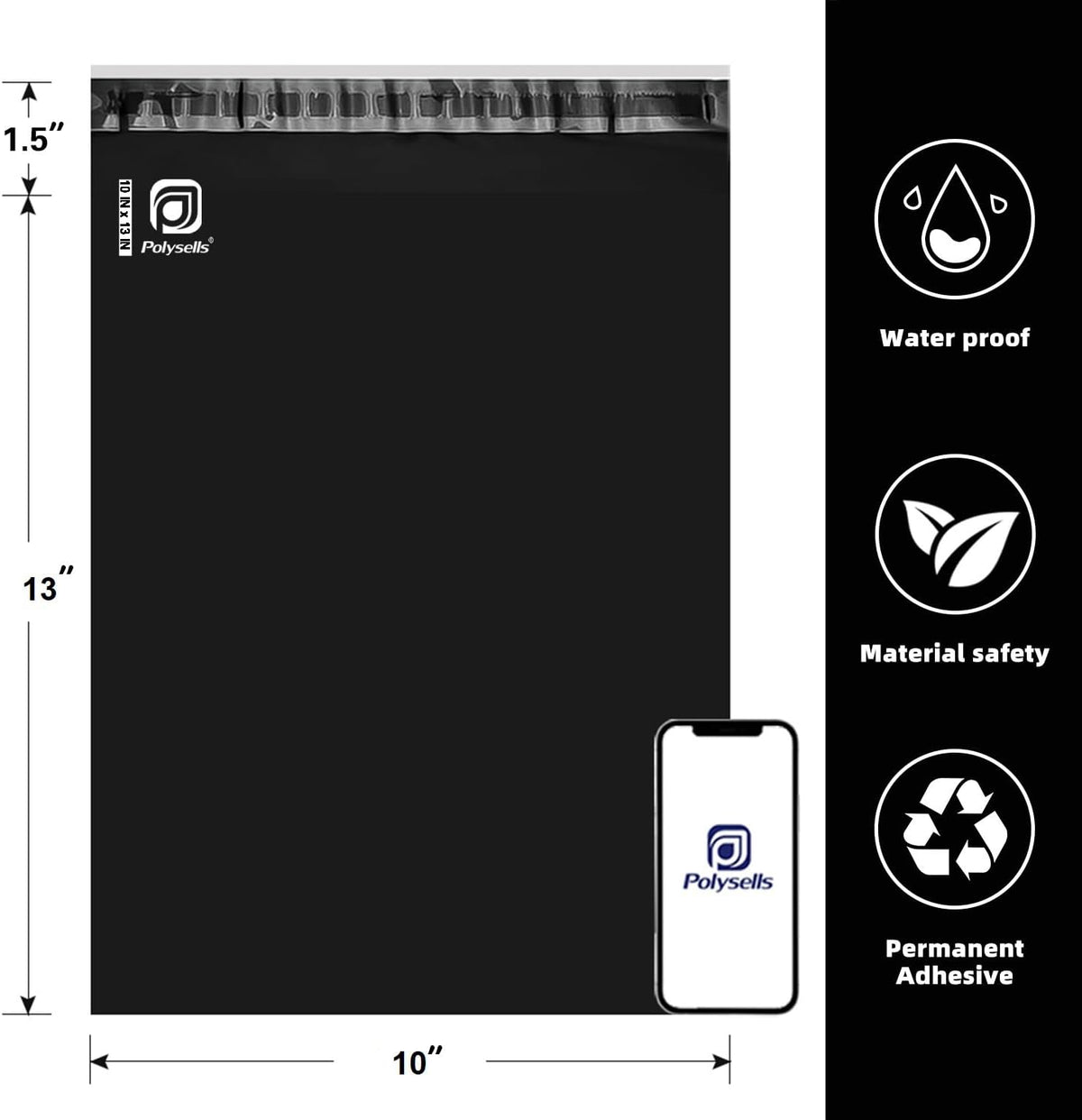 500 pcs 10x13 Inches Black Poly Mailers Shipping Envelopes, Strong Adhesive Sealing, Waterproof, and Tear-resistant