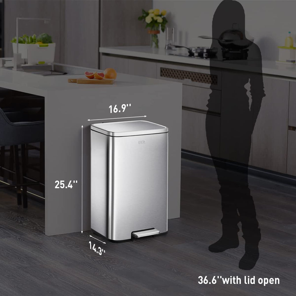 Madison Brushed Stainless Steel 13.2 Gal/50L Kitchen Step Trash Can or Recycling Bin, Removable Inner Liner, Soft