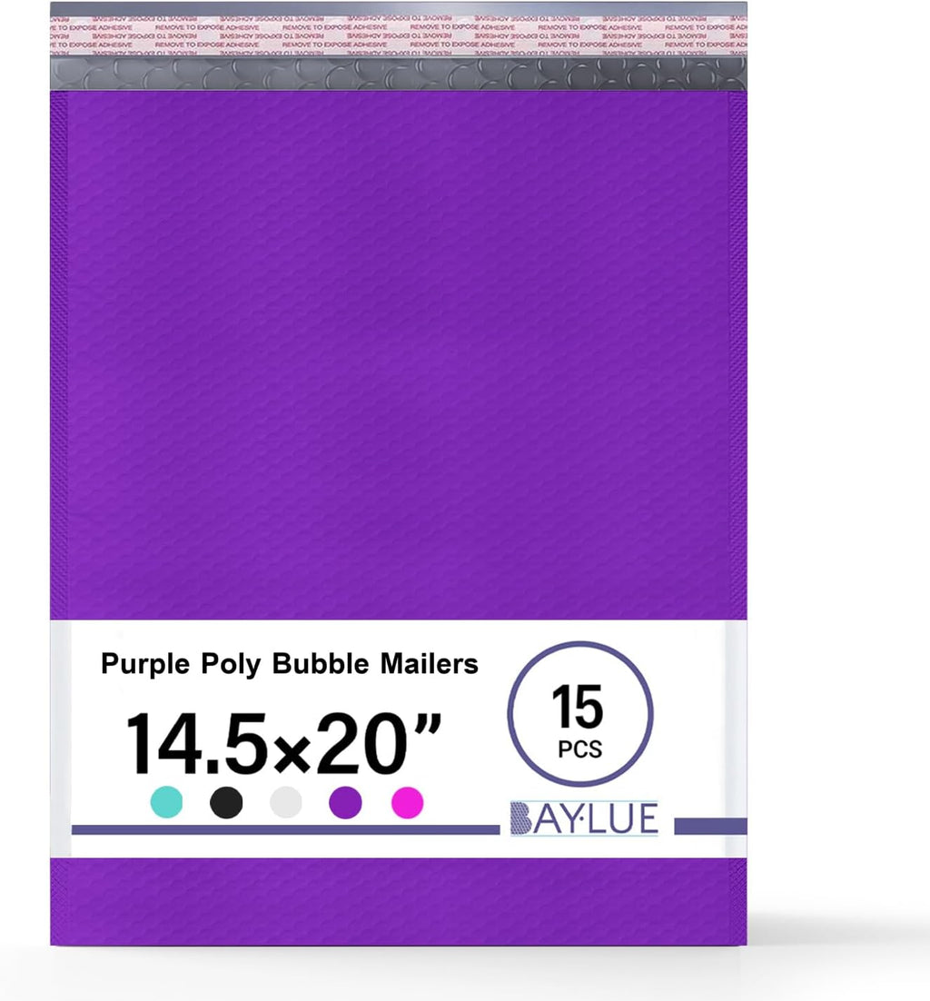 Purple Bubble Mailers 14.25x20, Self Seal Poly Padded Envelopes #7, 15 Pack