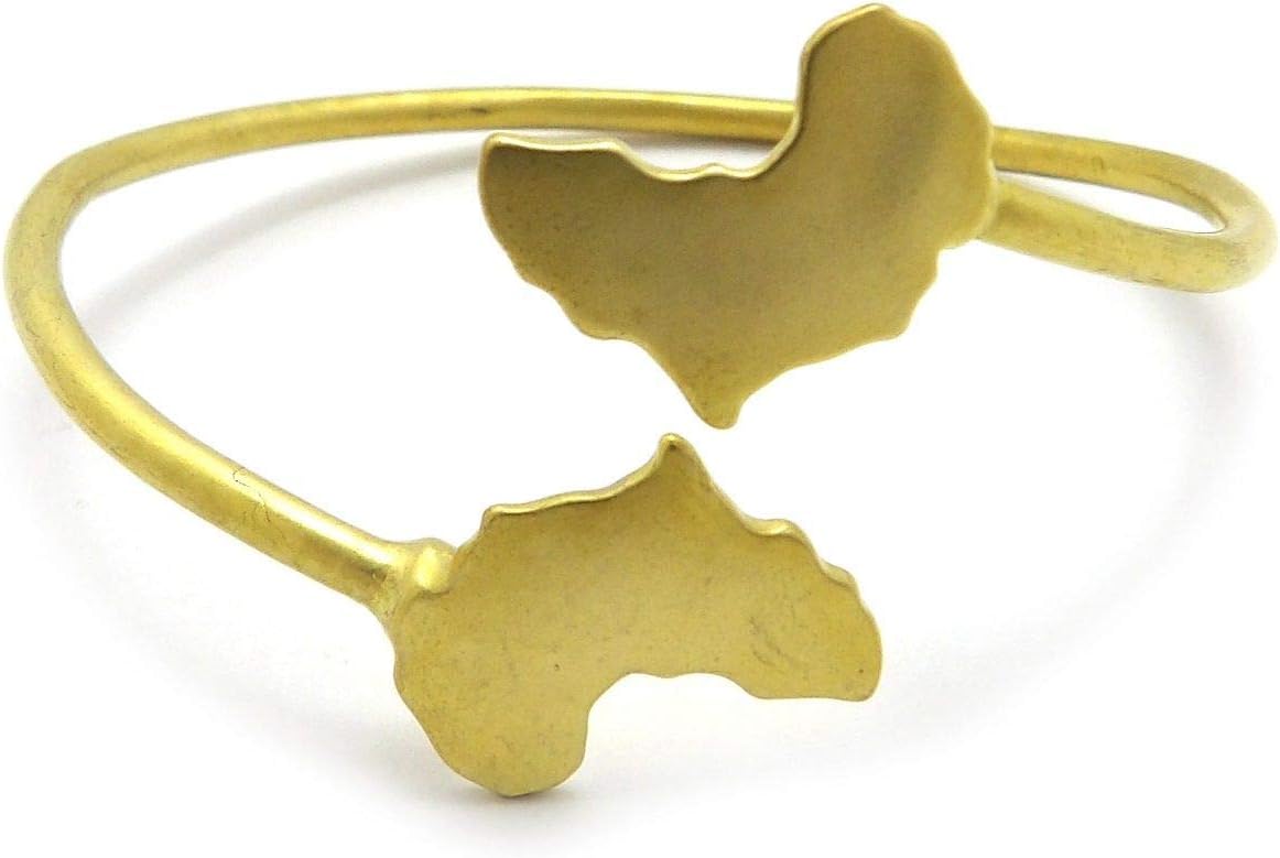 Smooth Africa Continent Pendant Brass Bangle