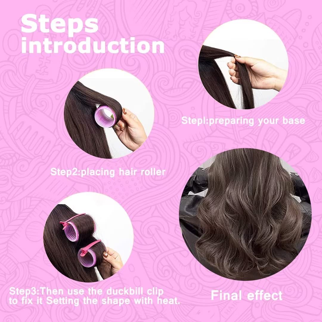 Self Grip Hair Rollers Set, 18 Rollers in 3 Sizes with Clips | Includes 10 Clips, Rat Tail Comb and Storage Bag; Adds