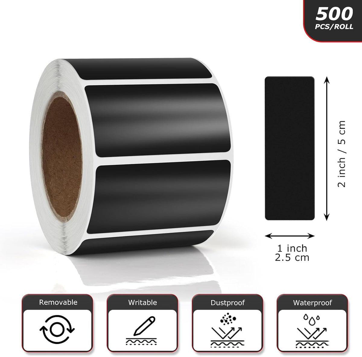 Black Rectangle Labels 2 x 1 Inch Blank Stickers Roll 500 Pcs