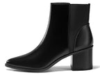 Womens Pointed Toe Ankle Boots Elastic Chunky Block Stacked Mid Heel Slip On Chelsea Booties