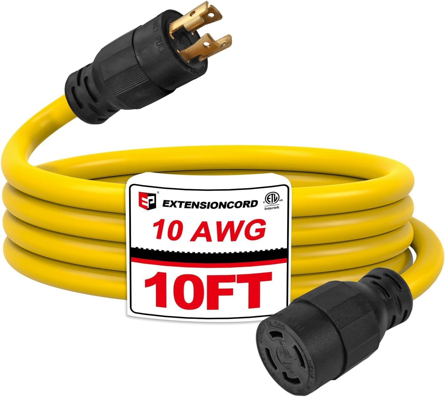10 Ft 10/4 30-Amp Generator Outdoor Extension Cord, L14-30P/R, Yellow | 10 Gauge SJTW 4-Prong 125/250V 7500W NEMA